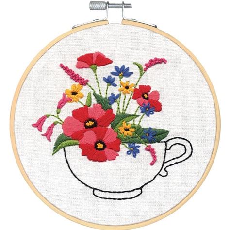 Dimensions Teacup Bouquet Embroidery Kit #72-76195 6" Round with Hoop